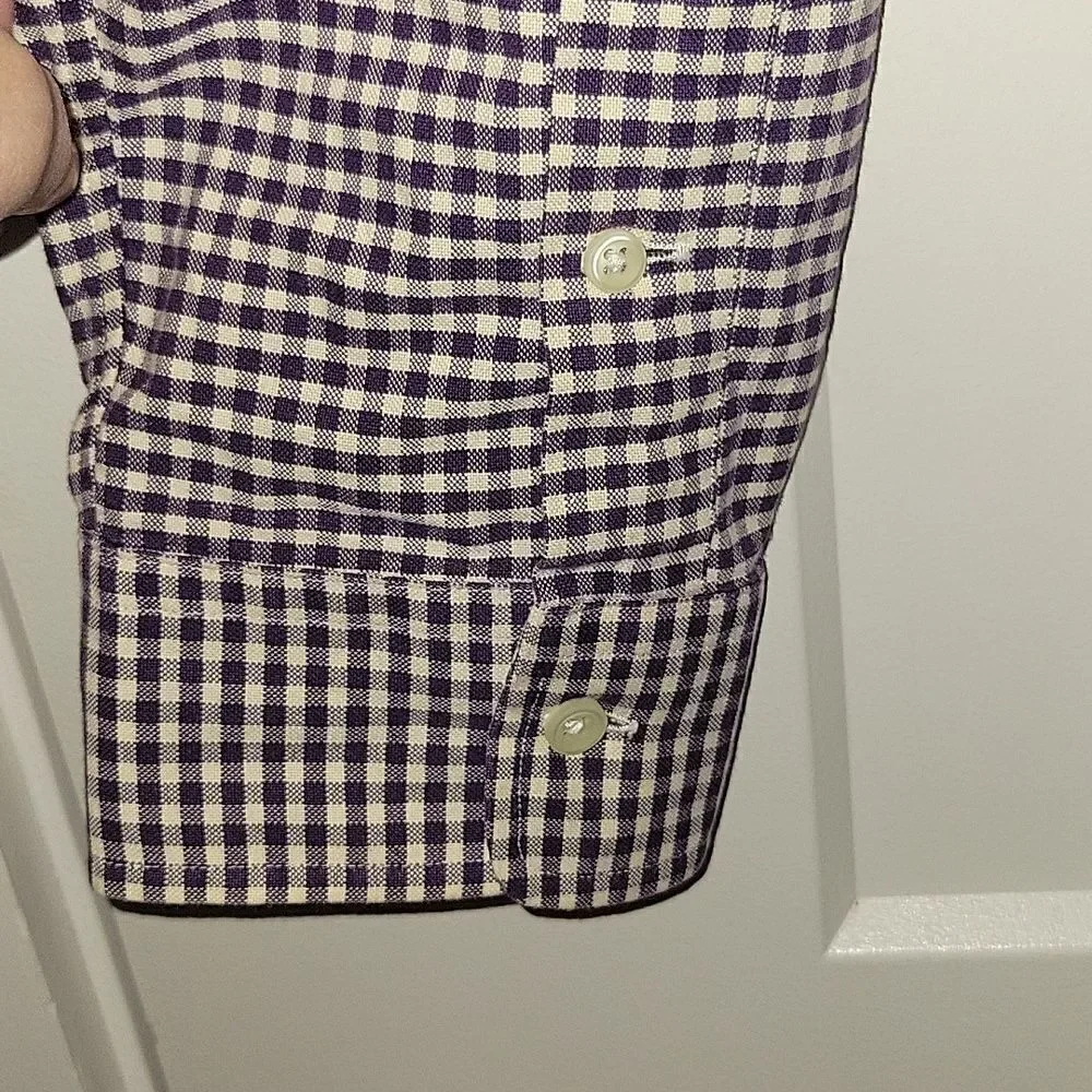 Ralph Lauren Purple Plaid Gingham Custom fit Button Down Shirt Size L
